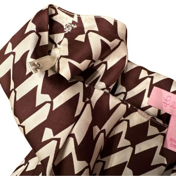 Lilly Pulitzer Sleeveless Brown / Pink Geometric Print Silk Dress With Pockets 4 - Picture 7 of 13
